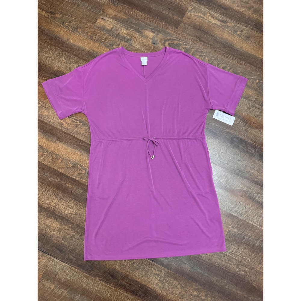Chico's Zenergy Sandwashed V-Neck Dress Size 2 L 12/14 Wild Mulberry NWT